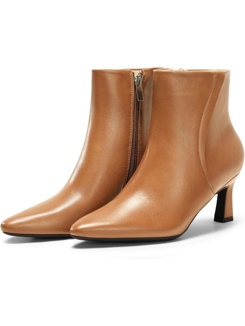 Women's Brown Ankle Boots Kitten Low Heel Closed Pointed Booties Side Zipper